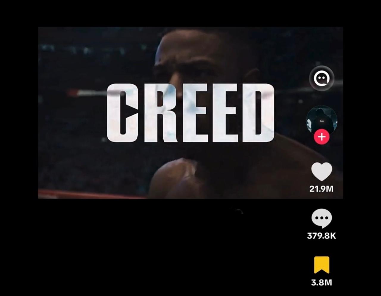 The Creed fan edit on TikTok, showing 21.9M likes, 379.8K comments and 3.8M saves